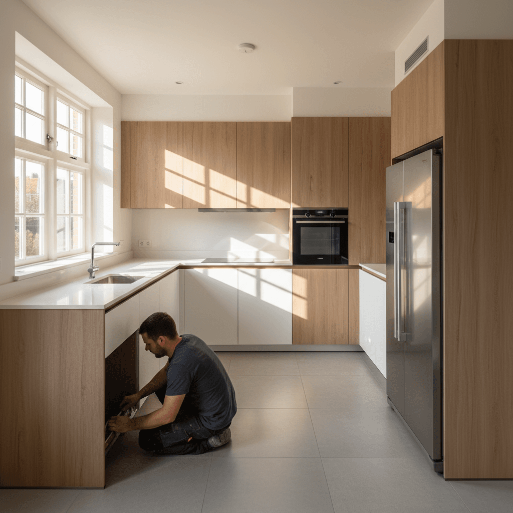 Modern kitchen renovation with cabinetry and new fixtures
